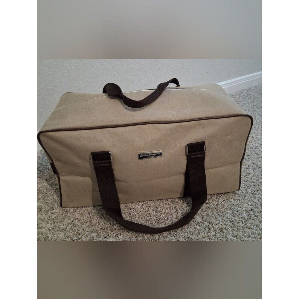 Salvatore Ferragamo Beige Canvas Travel Duffel Bag/GWP Travel Carry-on